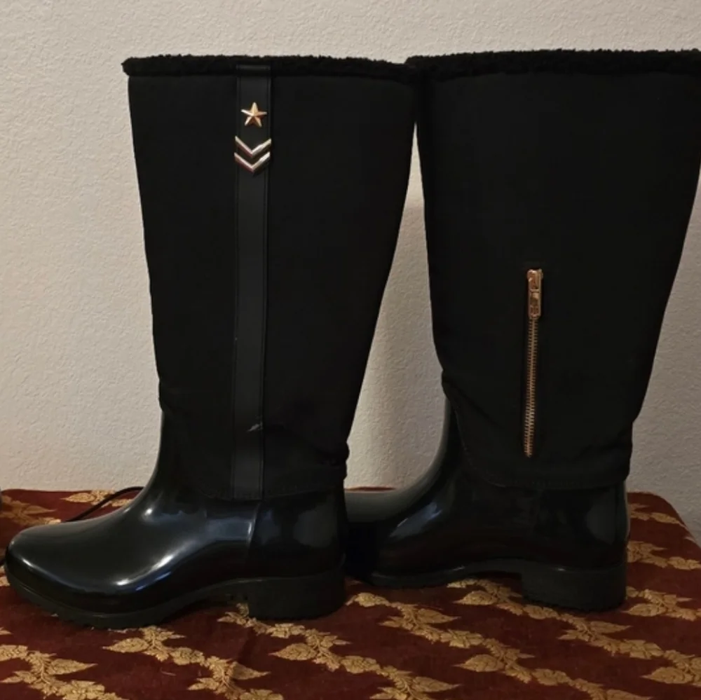 Tommy Hilfiger Black Over-the-Knee Glossy & Fleece-Trim Boots